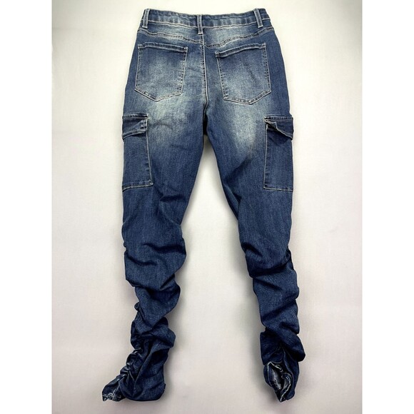 Refuge‎ Elastic Leg Denim Jeans Women's Size M Blue Mid Rise Cargo Pocket - Picture 7 of 11